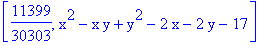 [11399/30303, x^2-x*y+y^2-2*x-2*y-17]